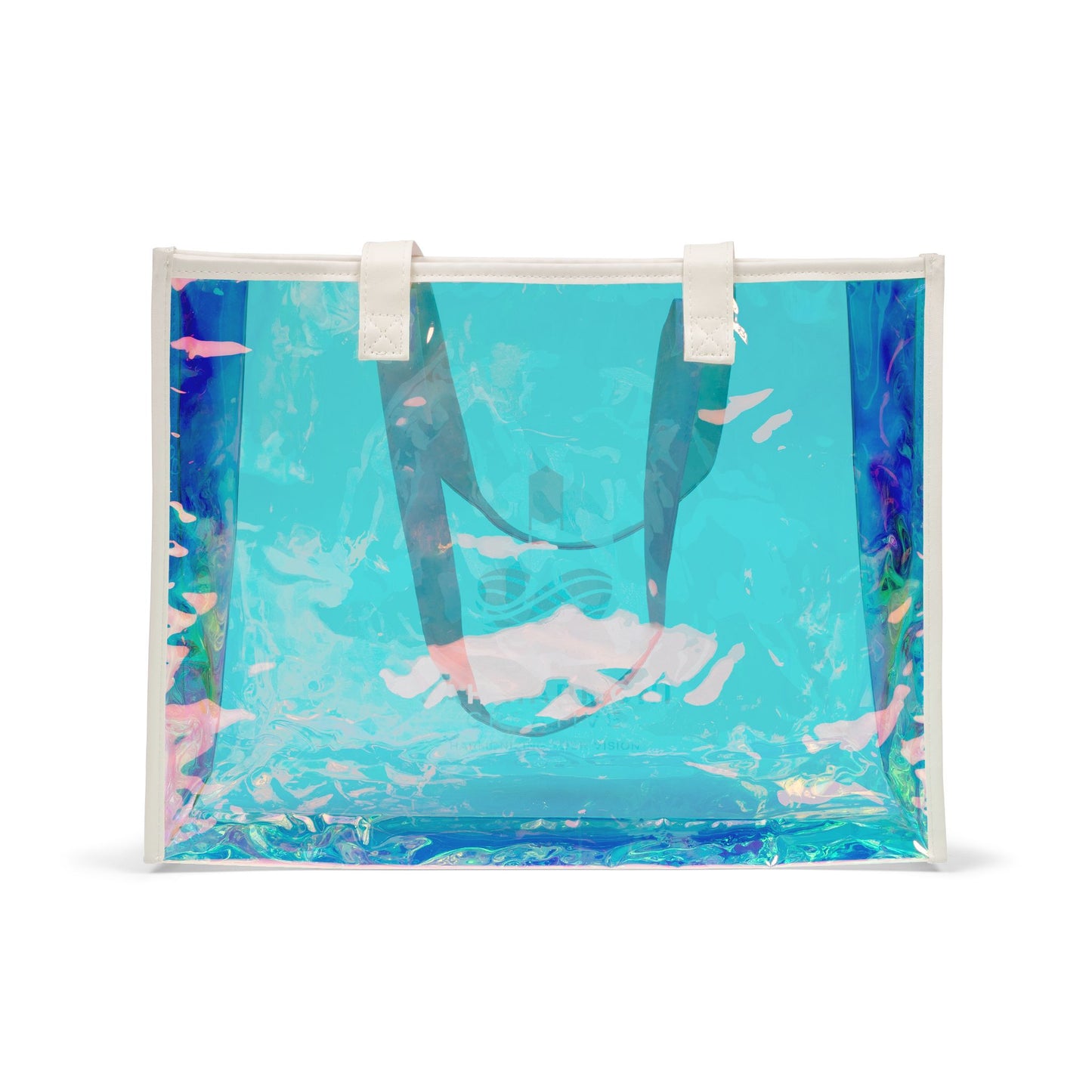 Holographic Beach Tote Bag — Iridescent Clear Summer Carryall