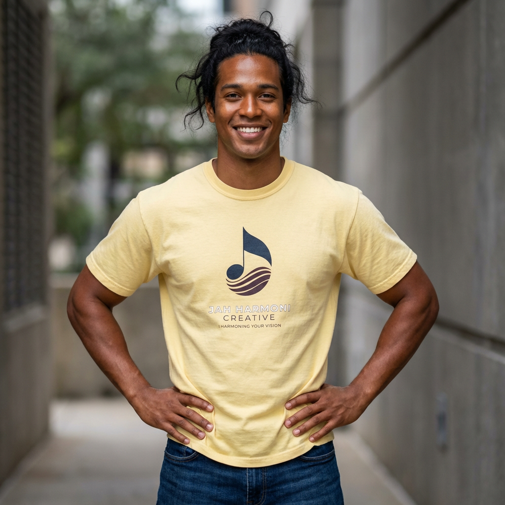 Music Logo T‑Shirt — “Jah Harmoni Creative” Branded Tee