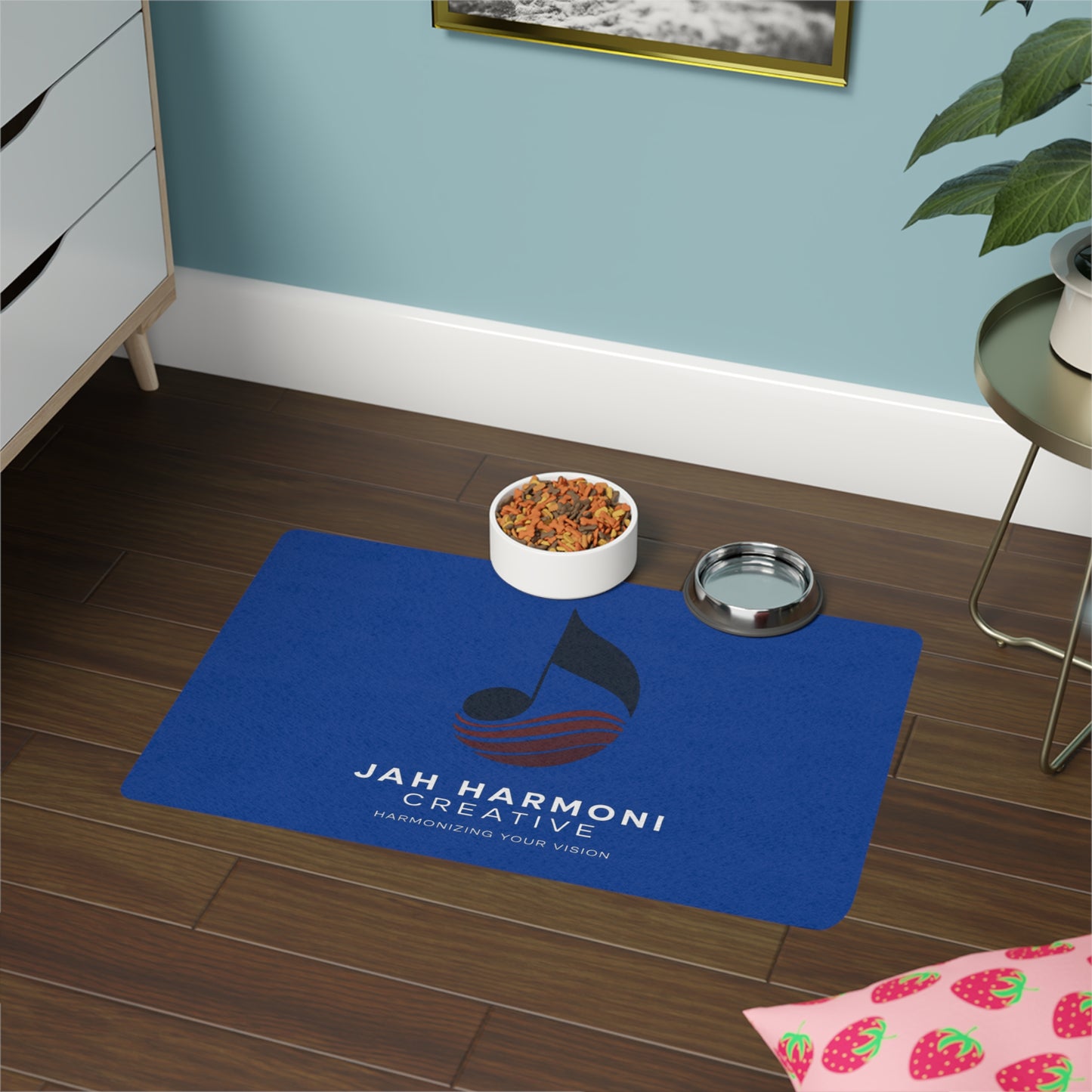 Pet Food Mat — Branded 'Jah Harmoni Creative' Non-Slip Feeding Placemat (12x18)