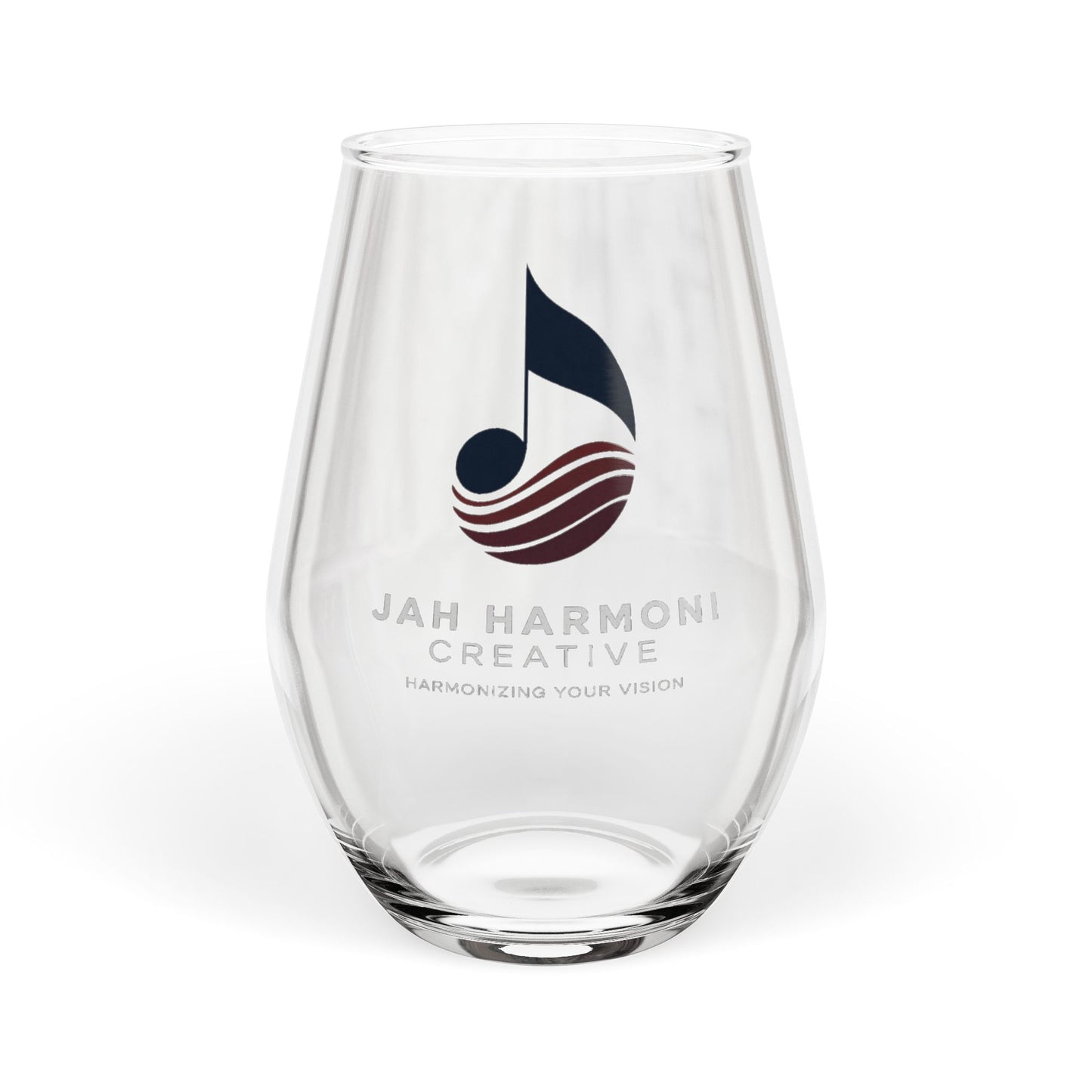 Personalized Jah Harmoni Stemless Wine Glass with Musical Logo — 11.75 oz