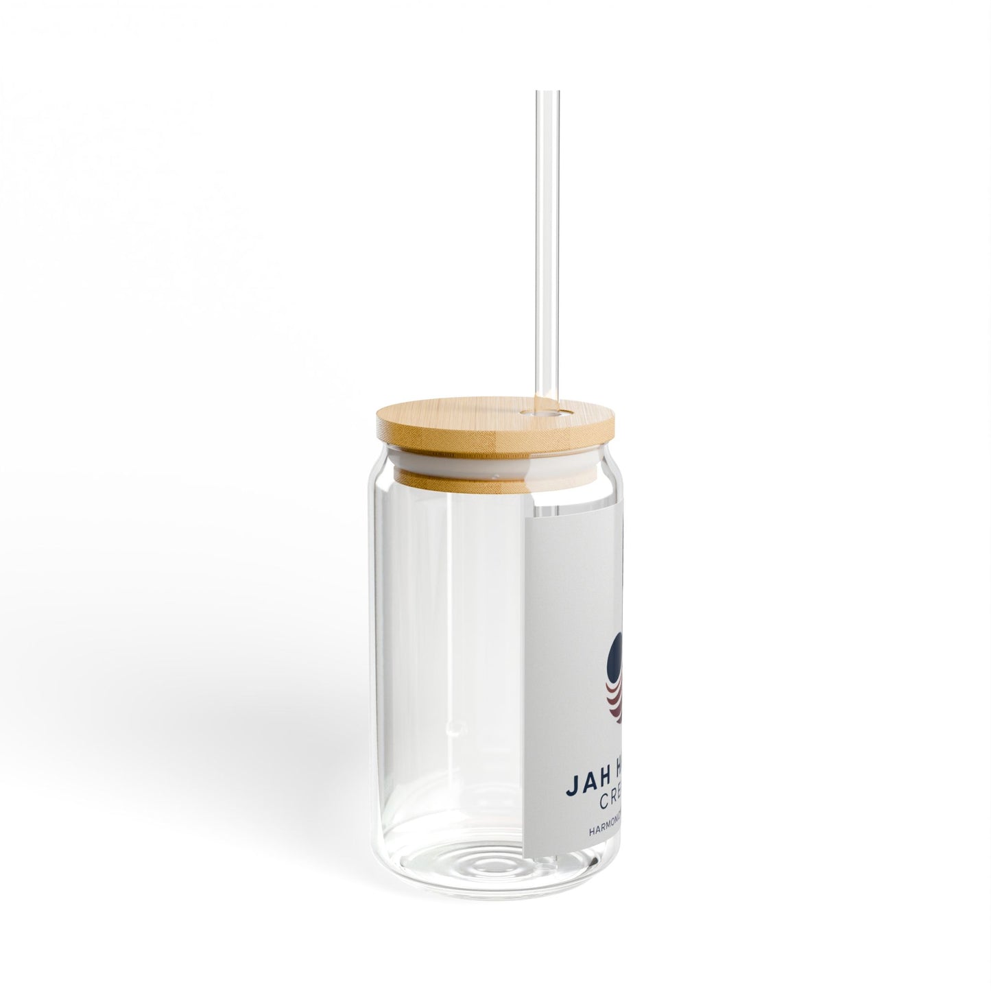 16oz Glass Sipper with Bamboo Lid — Jah Harmoni Creative Logo