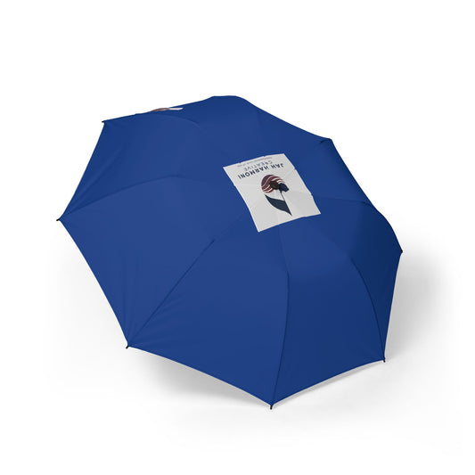 Compact Semi-Automatic Foldable Umbrella — Navy with 'Stay Dry' Minimalist Design
