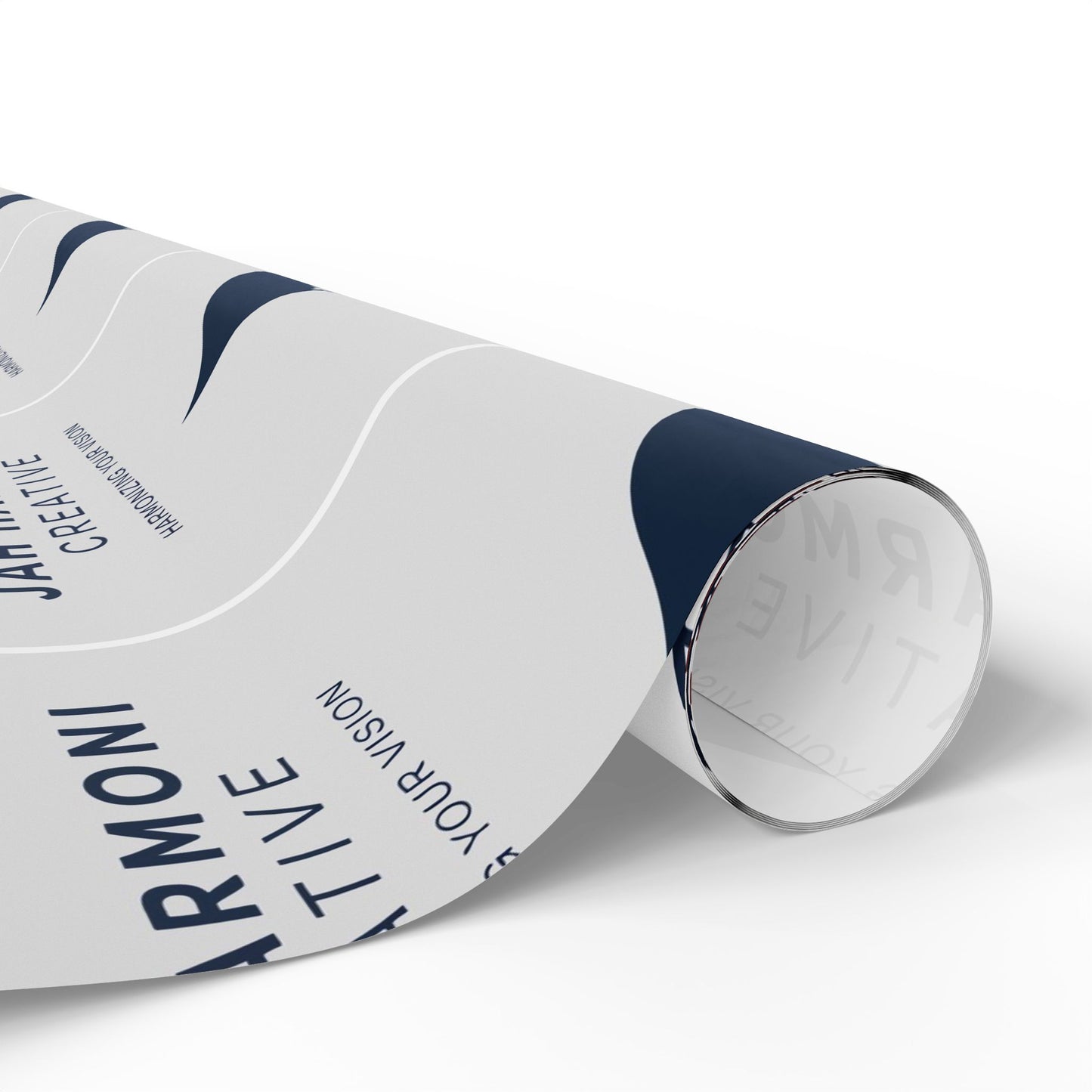 Wrapping Paper Roll — Minimal Navy Wave Pattern with "Harmony! Creative" Text
