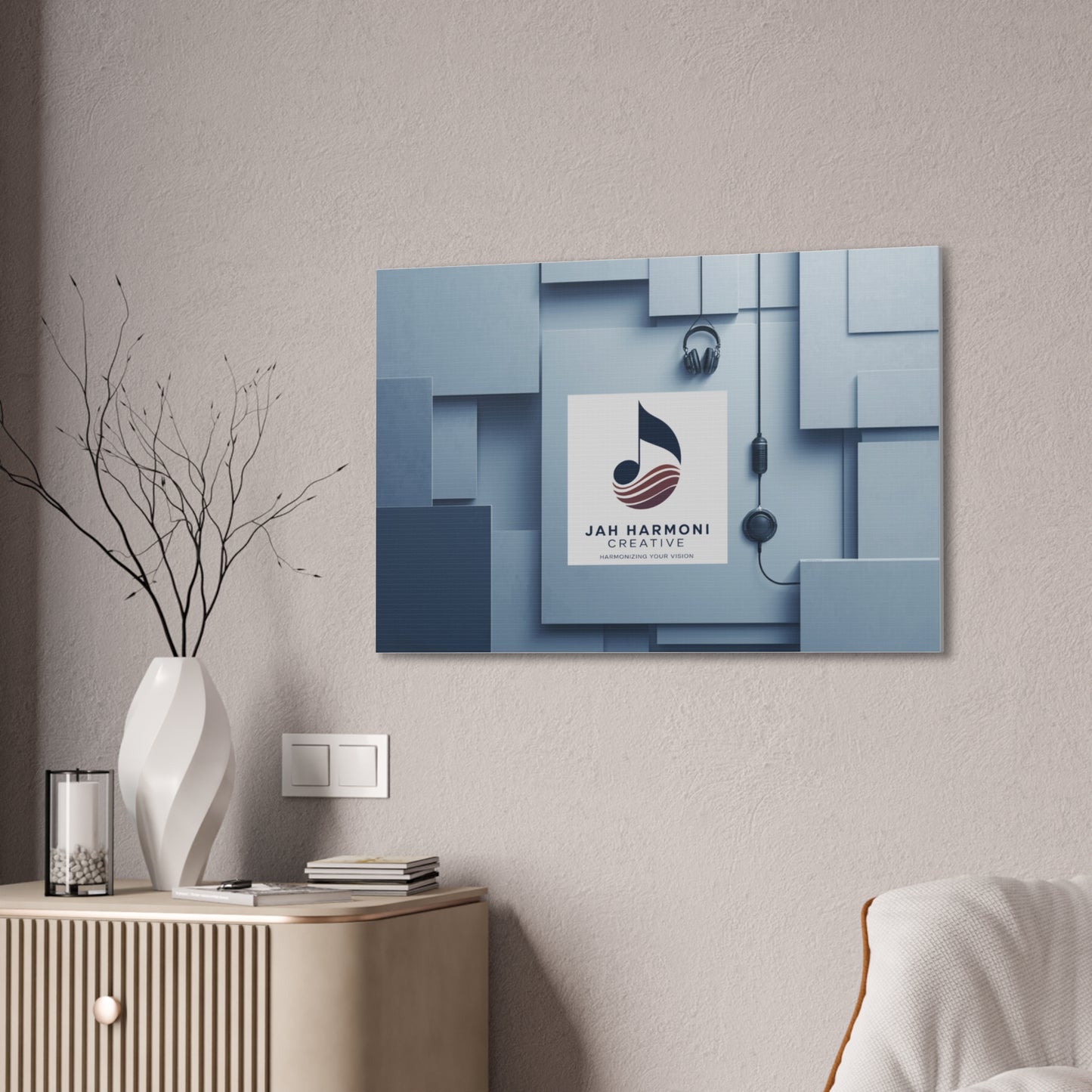 Music Studio Logo Canvas Print — Jah Harmoni Creative Stretched Wall Art