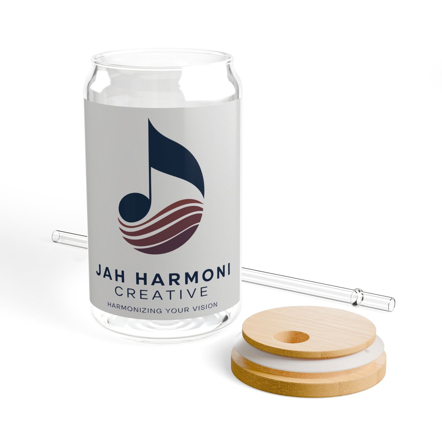 16oz Glass Sipper with Bamboo Lid — Jah Harmoni Creative Logo
