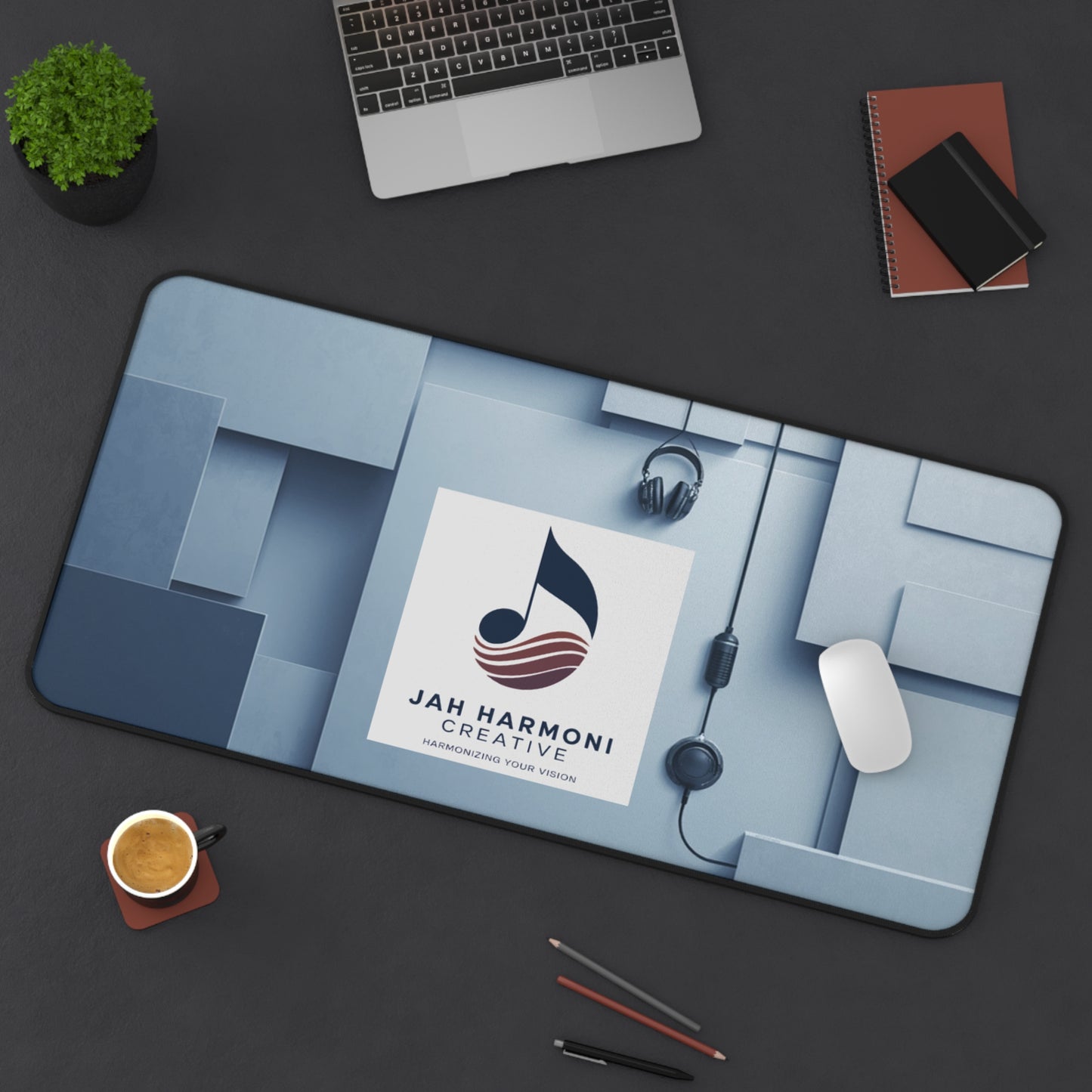Jah Harmoni Creative Logo Desk Mat — Professional Music Studio Mousepad