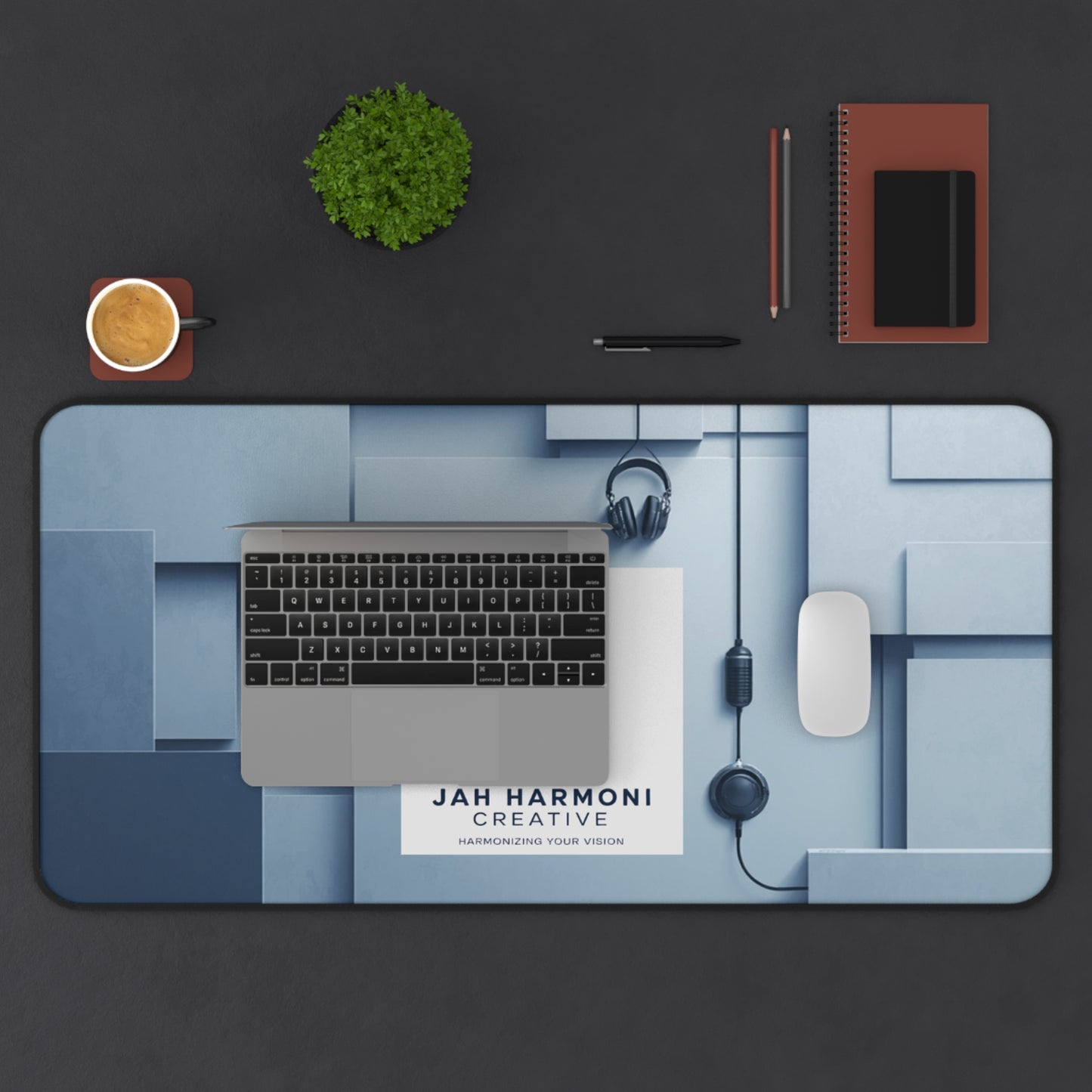 Jah Harmoni Creative Logo Desk Mat — Professional Music Studio Mousepad