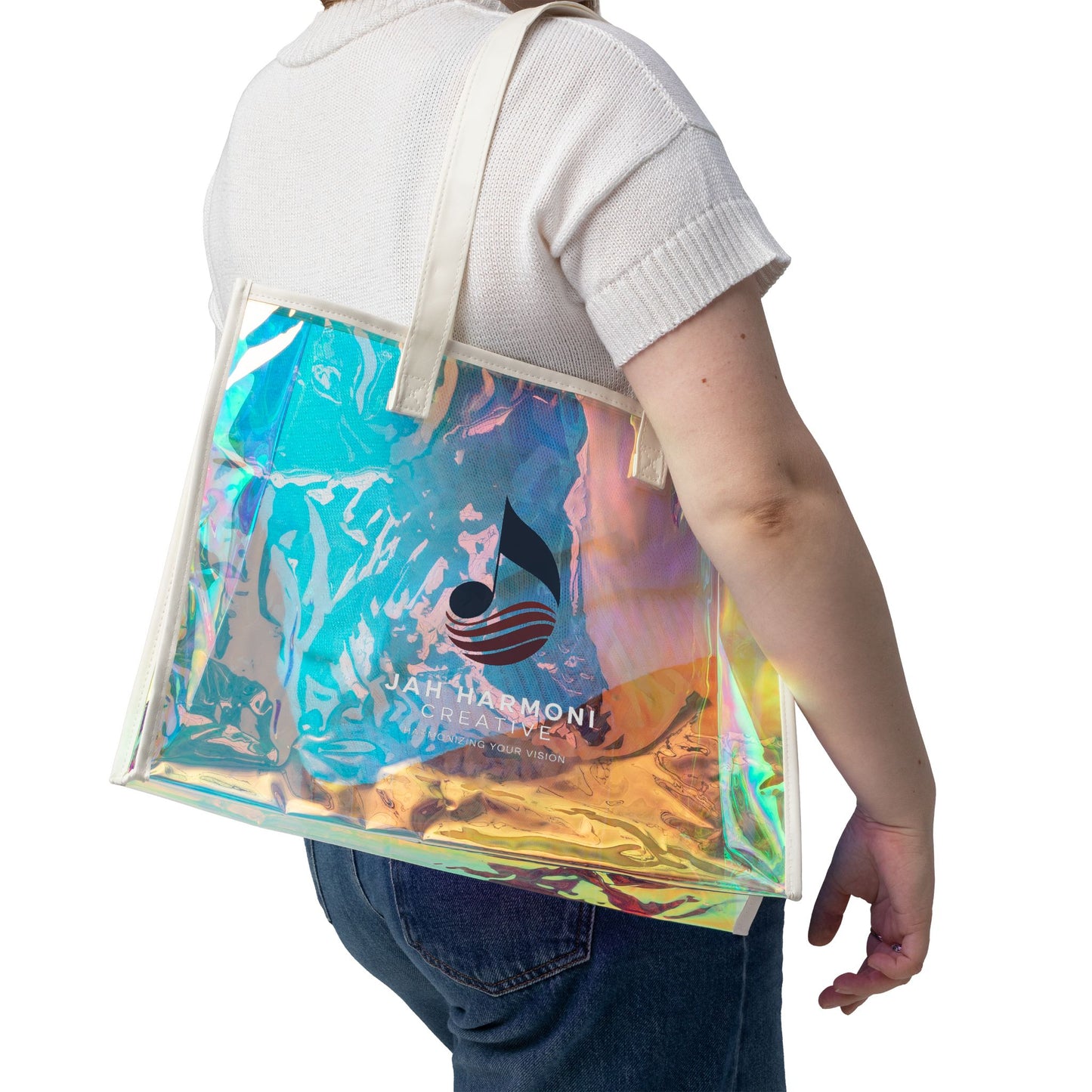 Holographic Beach Tote Bag — Iridescent Clear Summer Carryall