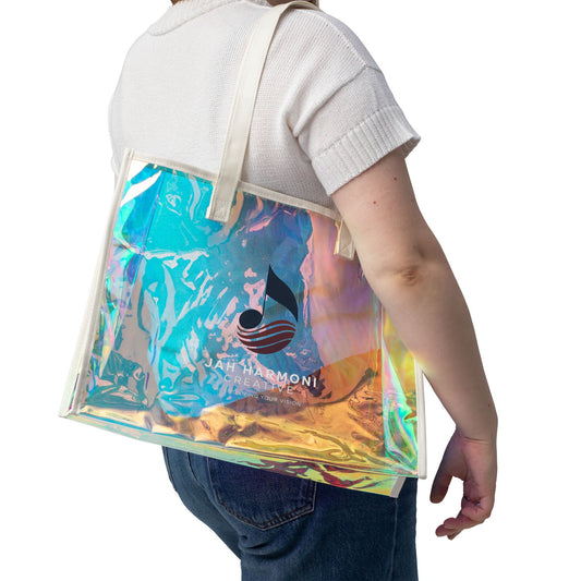 Holographic Beach Tote Bag — Iridescent Clear Summer Carryall