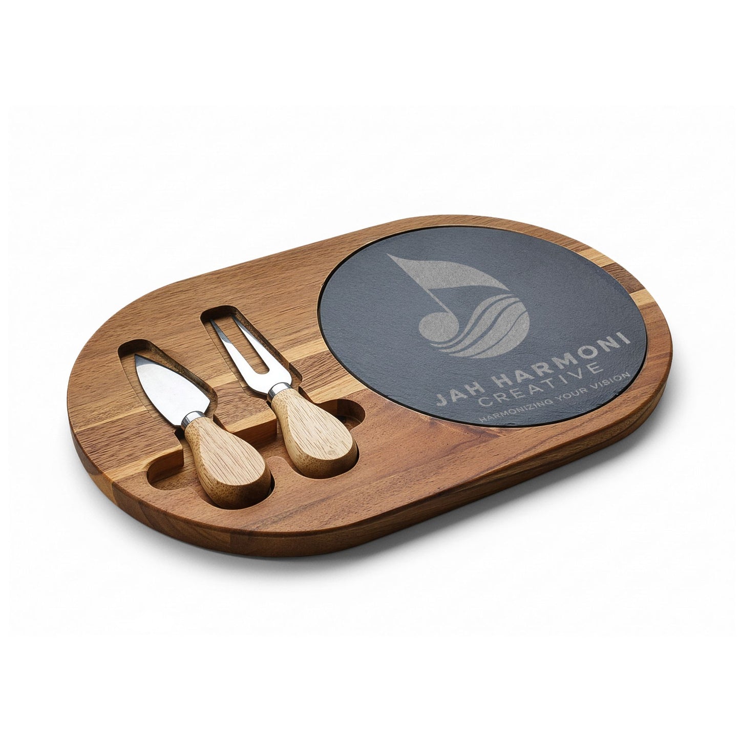 Engraved Acacia Charcuterie Board with Slate Insert & Cheese Tools