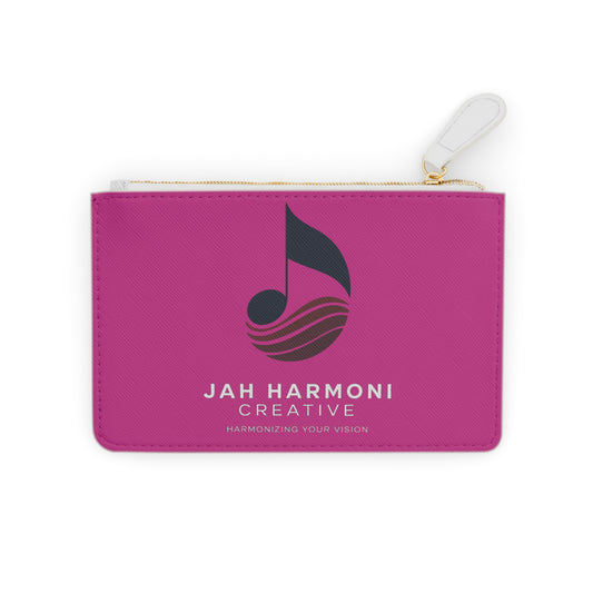 Mini Clutch Bag — Pink Logo Wristlet with 'Jah Harmoni Creative' Music Note Design