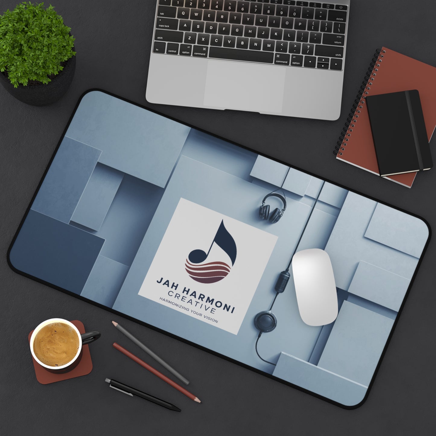 Jah Harmoni Creative Logo Desk Mat — Professional Music Studio Mousepad