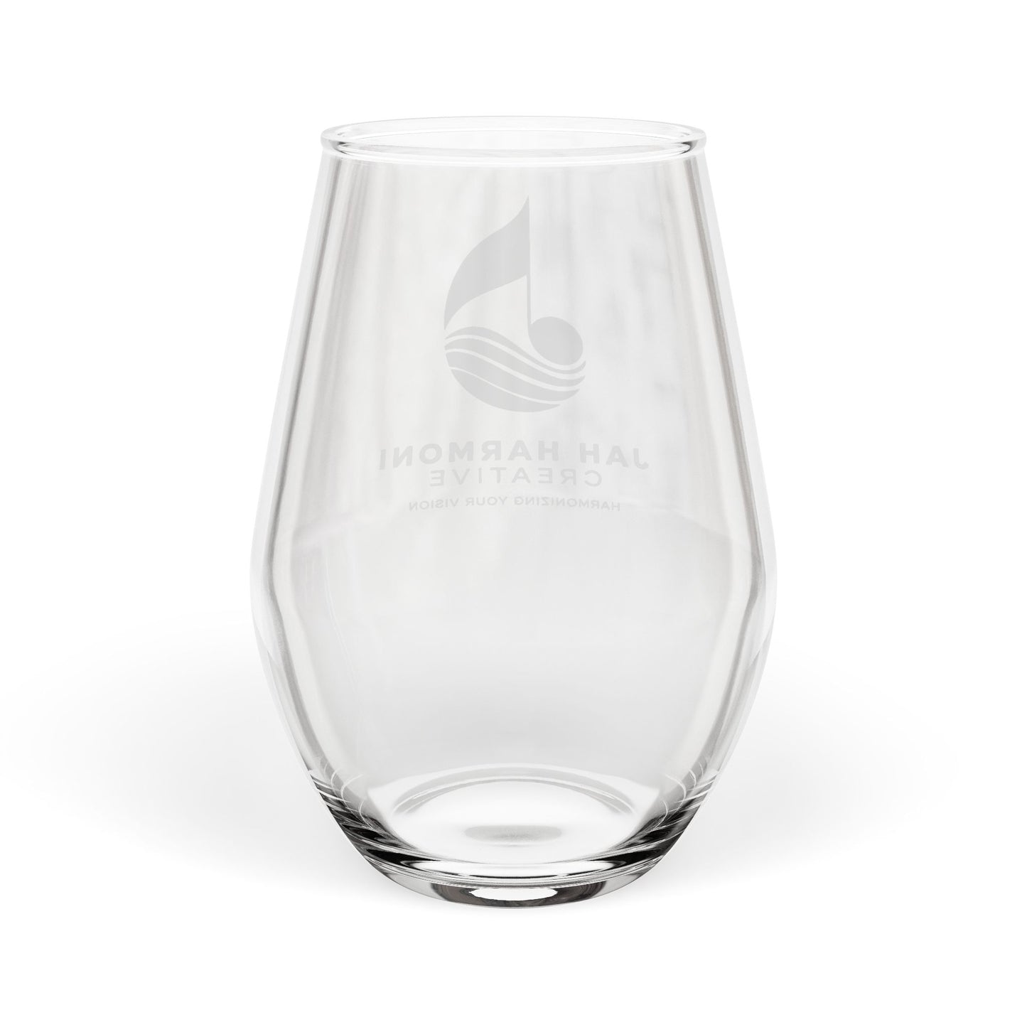 Personalized Jah Harmoni Stemless Wine Glass with Musical Logo — 11.75 oz
