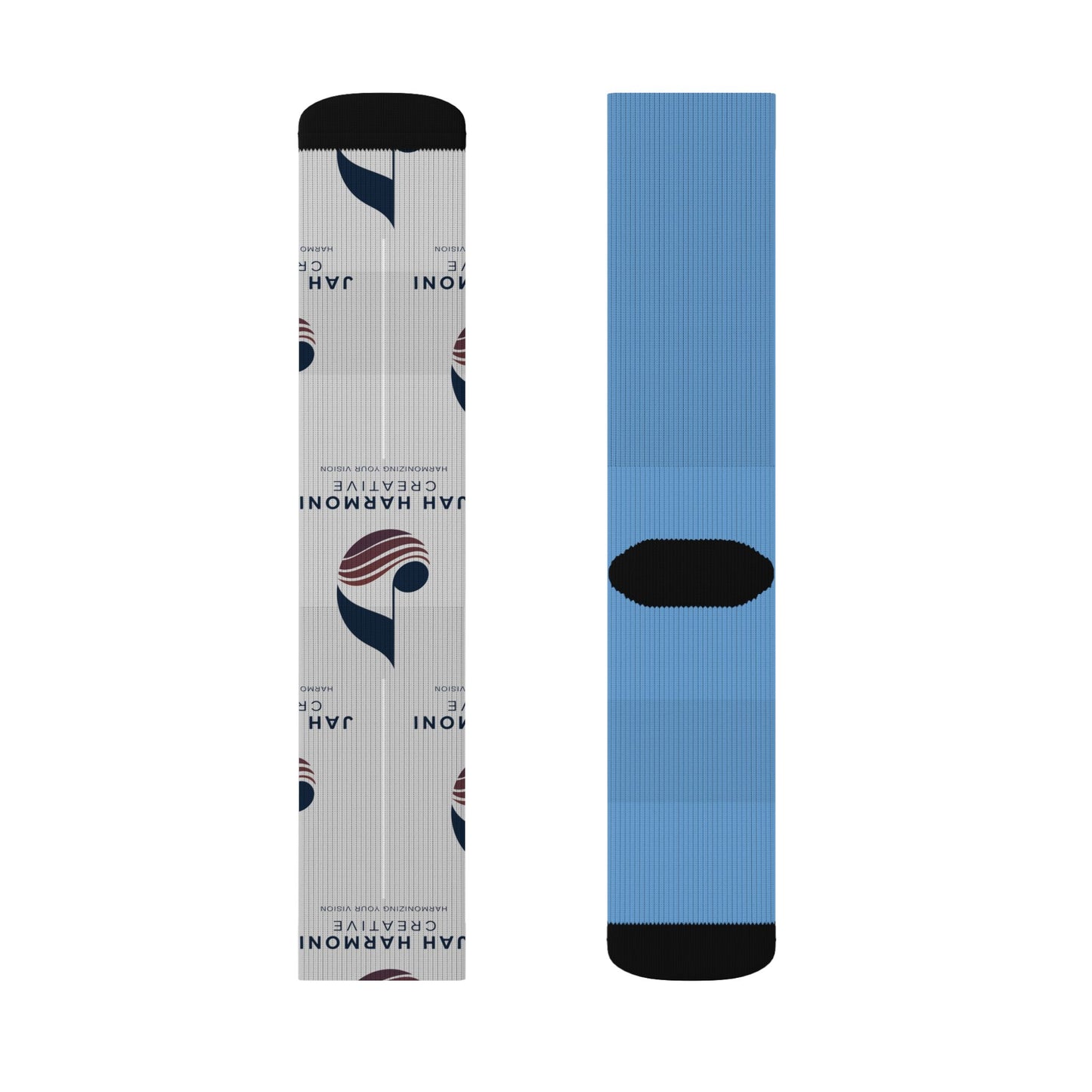 Custom Logo Sublimation Crew Socks — Jah Harmoni Blue Branded Promotional Socks