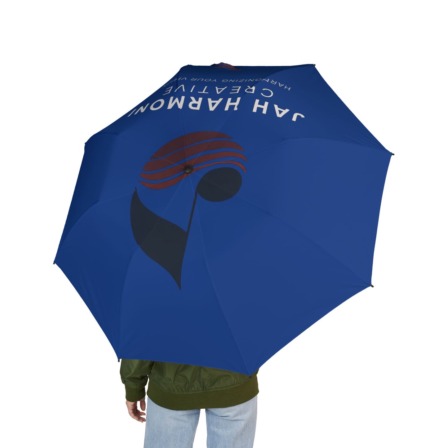 Compact Semi-Automatic Foldable Umbrella — Navy with 'Stay Dry' Minimalist Design