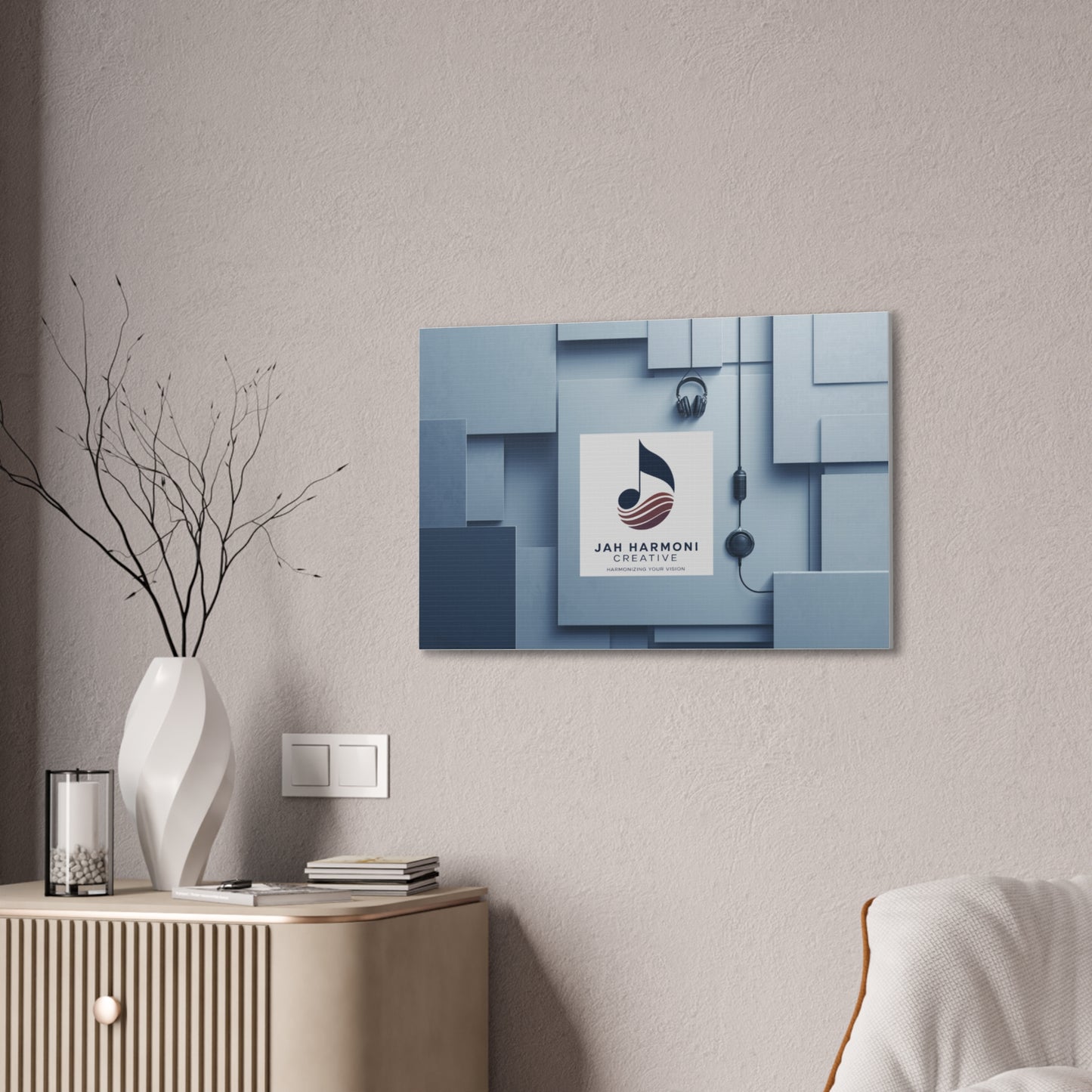 Music Studio Logo Canvas Print — Jah Harmoni Creative Stretched Wall Art
