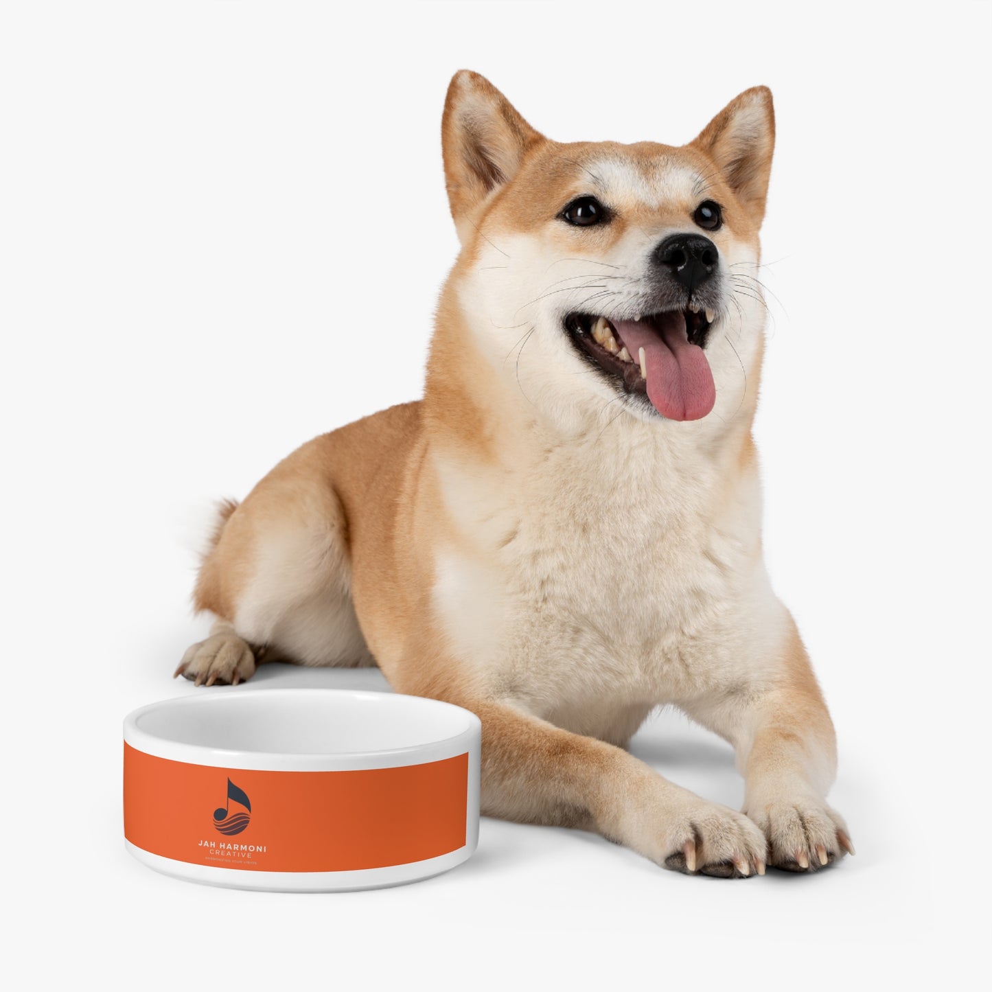 Orange Stripe Pet Bowl with 'Jah Harmoni Creative' Logo