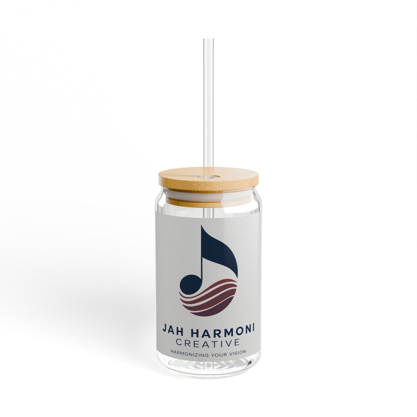16oz Glass Sipper with Bamboo Lid — Jah Harmoni Creative Logo