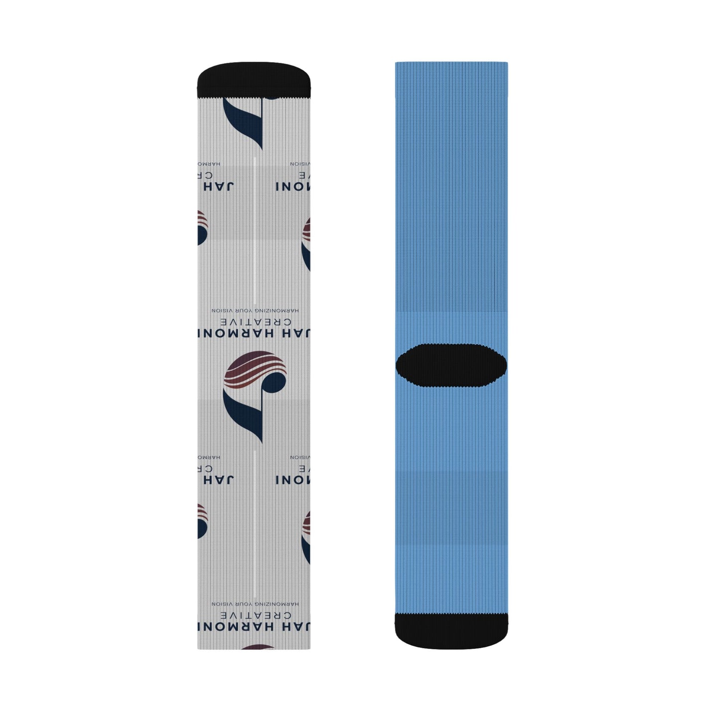 Custom Logo Sublimation Crew Socks — Jah Harmoni Blue Branded Promotional Socks