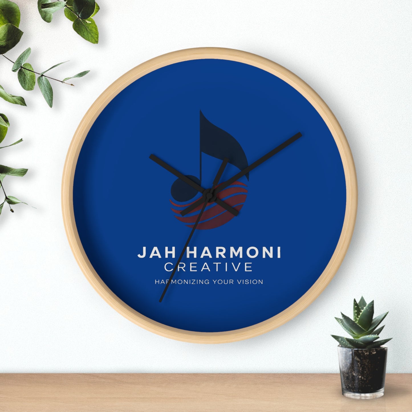 Jah Harmoni Creative Logo Wall Clock — Modern Music-Themed Office Decor