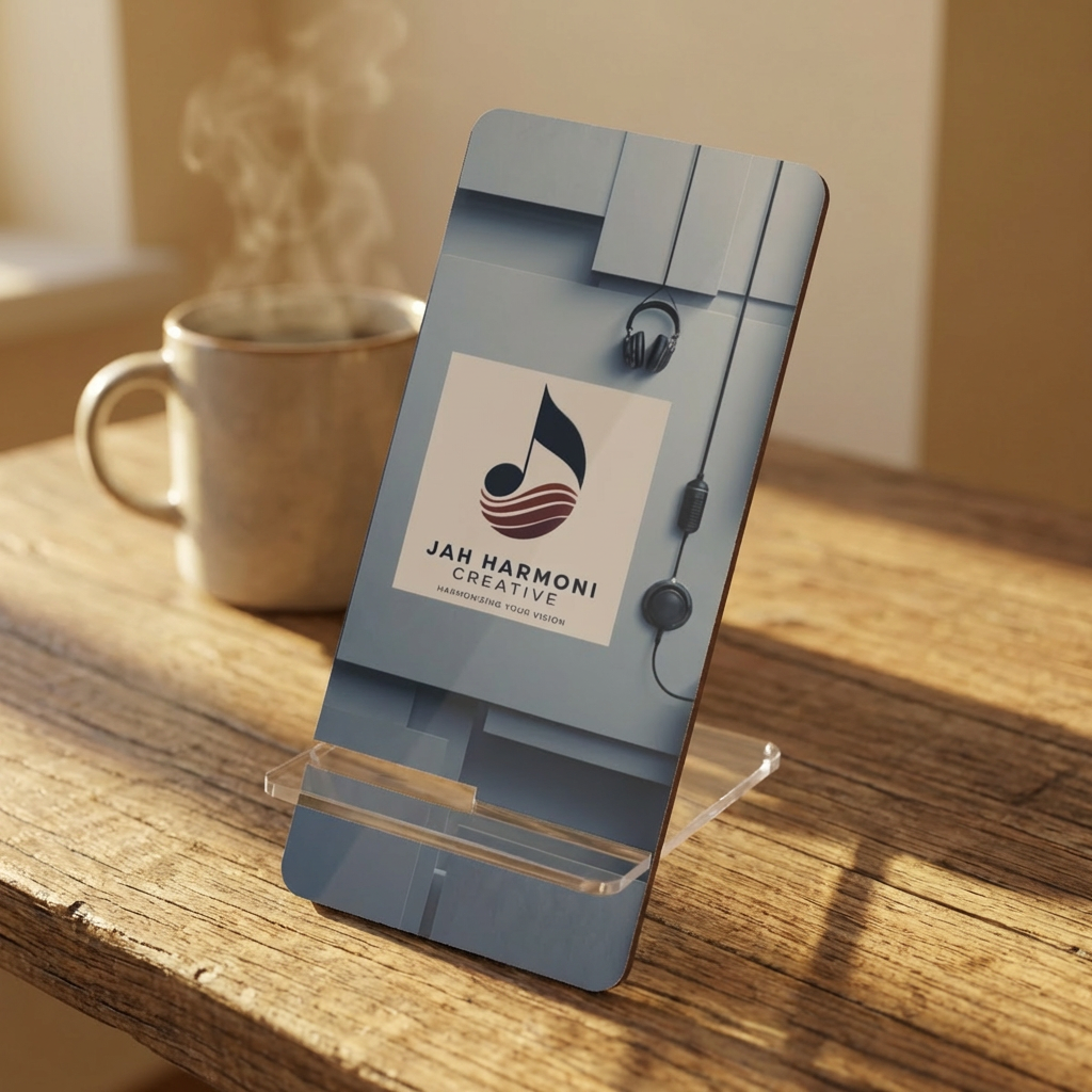 Acrylic Smartphone Stand — Branded Mobile Display Holder with Jah Harmoni Creative Design