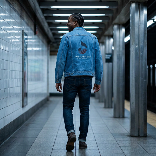 Men's Denim Jacket with Minimalist Abstract Back Print