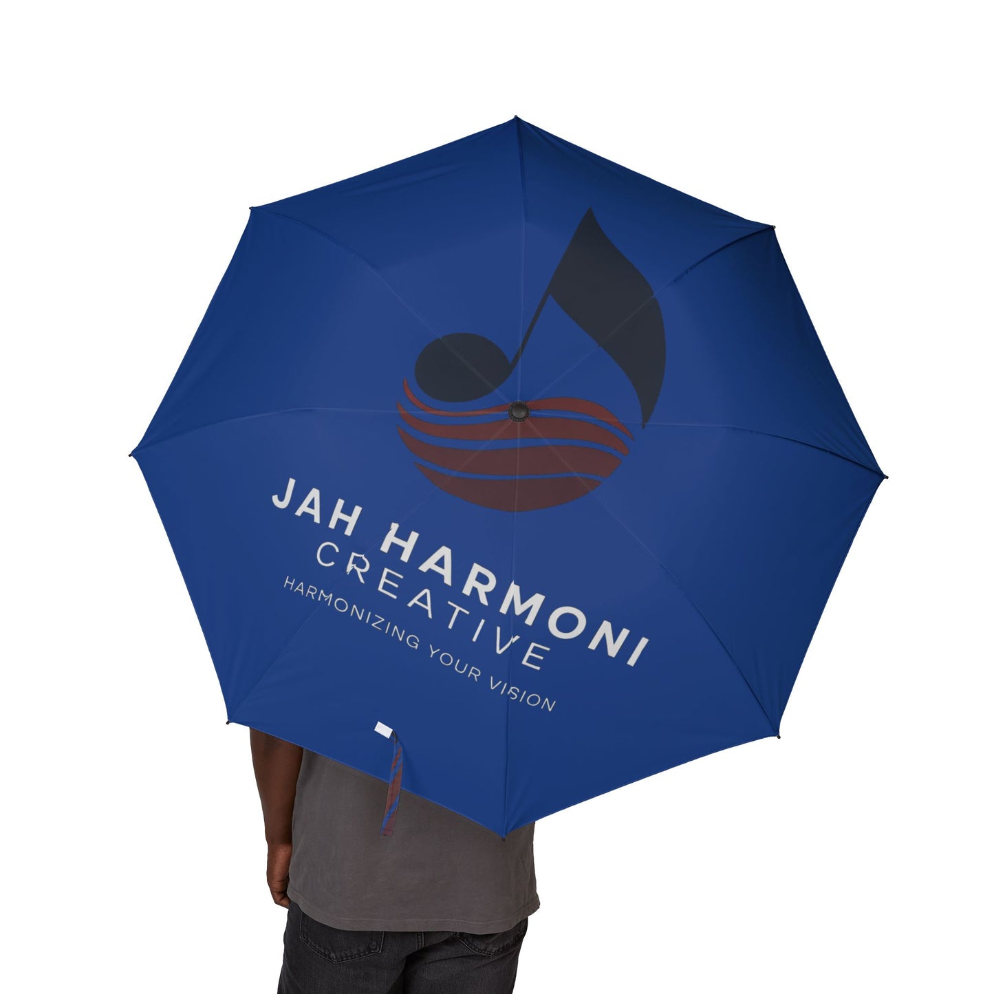 Compact Semi-Automatic Foldable Umbrella — Navy with 'Stay Dry' Minimalist Design