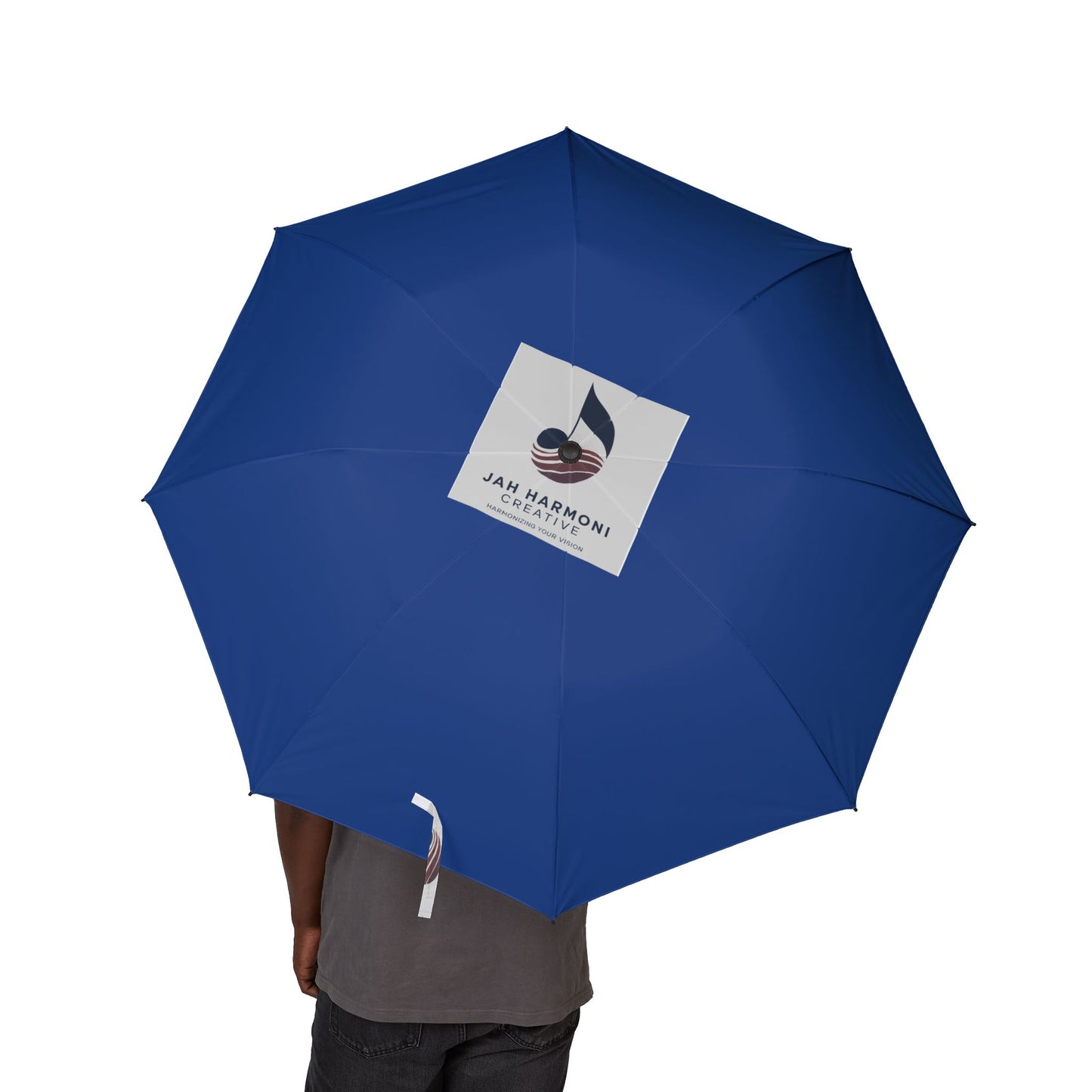 Compact Semi-Automatic Foldable Umbrella — Navy with 'Stay Dry' Minimalist Design