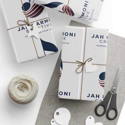 Wrapping Paper Roll — Minimal Navy Wave Pattern with "Harmony! Creative" Text
