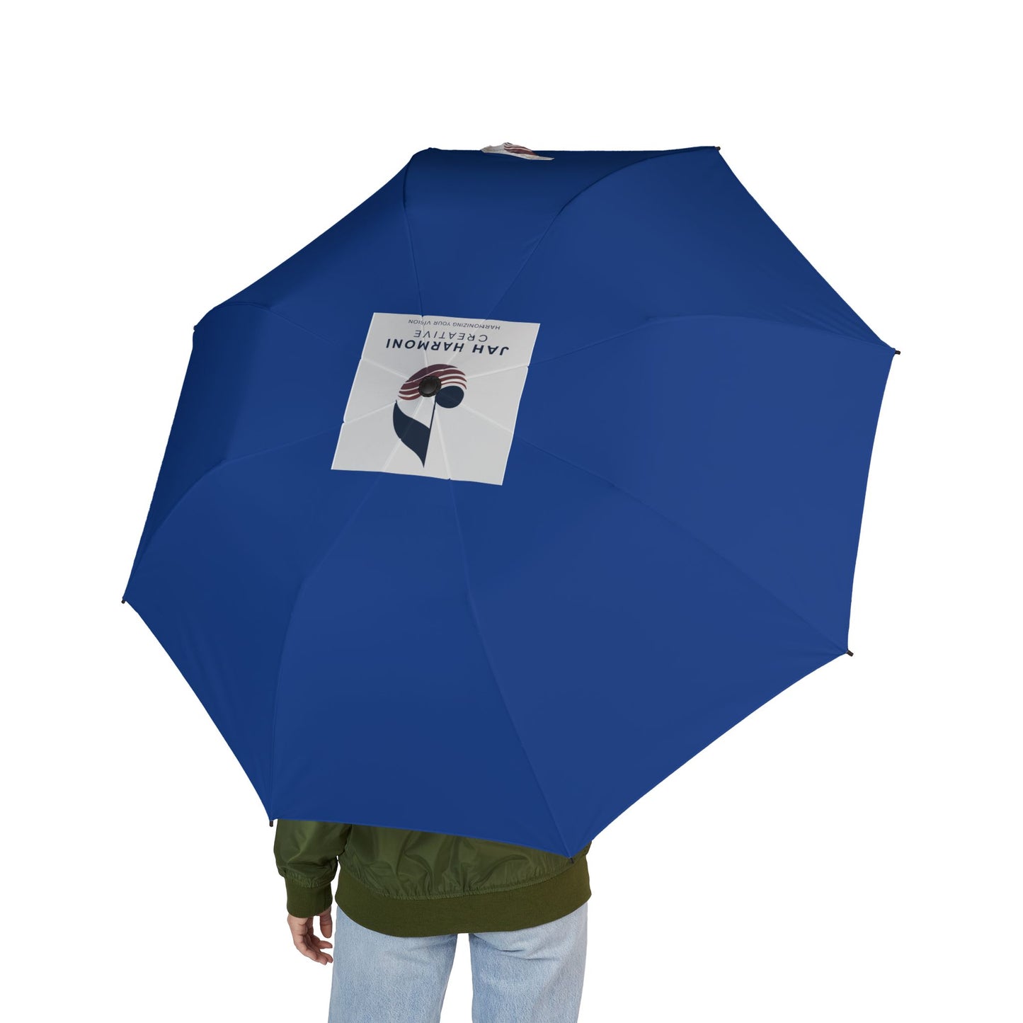 Compact Semi-Automatic Foldable Umbrella — Navy with 'Stay Dry' Minimalist Design