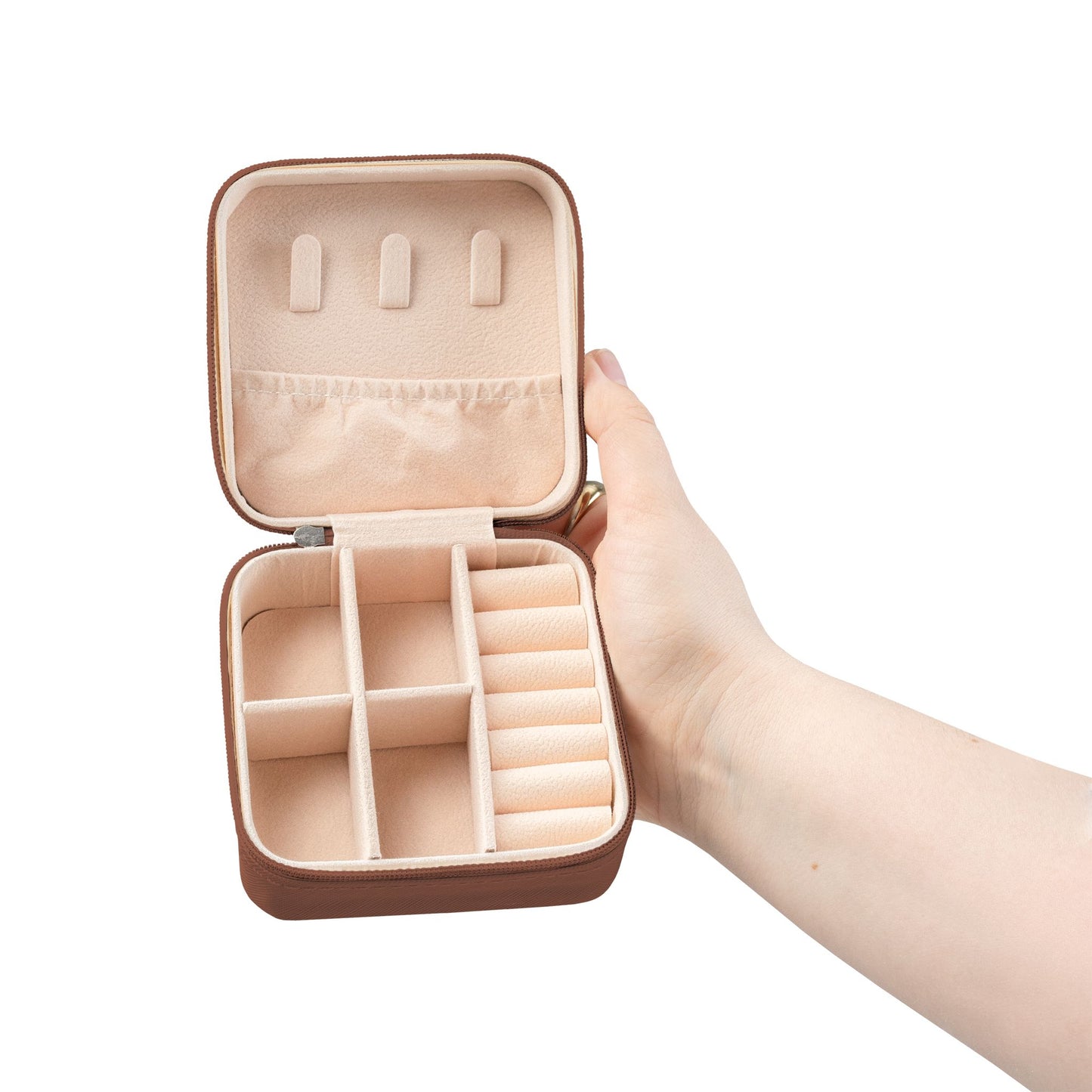 Compact Travel Jewelry Case — Portable Ring & Earring Organizer (Pink)