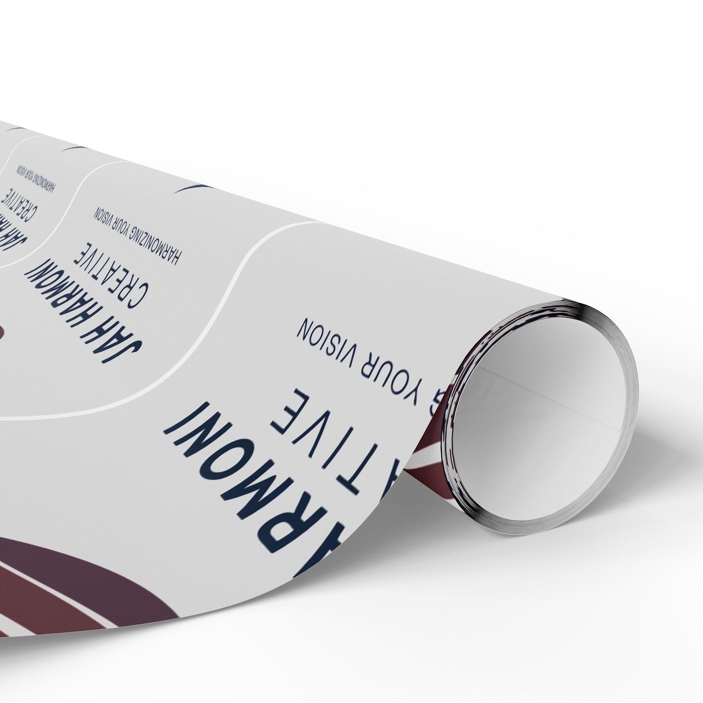 Wrapping Paper Roll — Minimal Navy Wave Pattern with "Harmony! Creative" Text