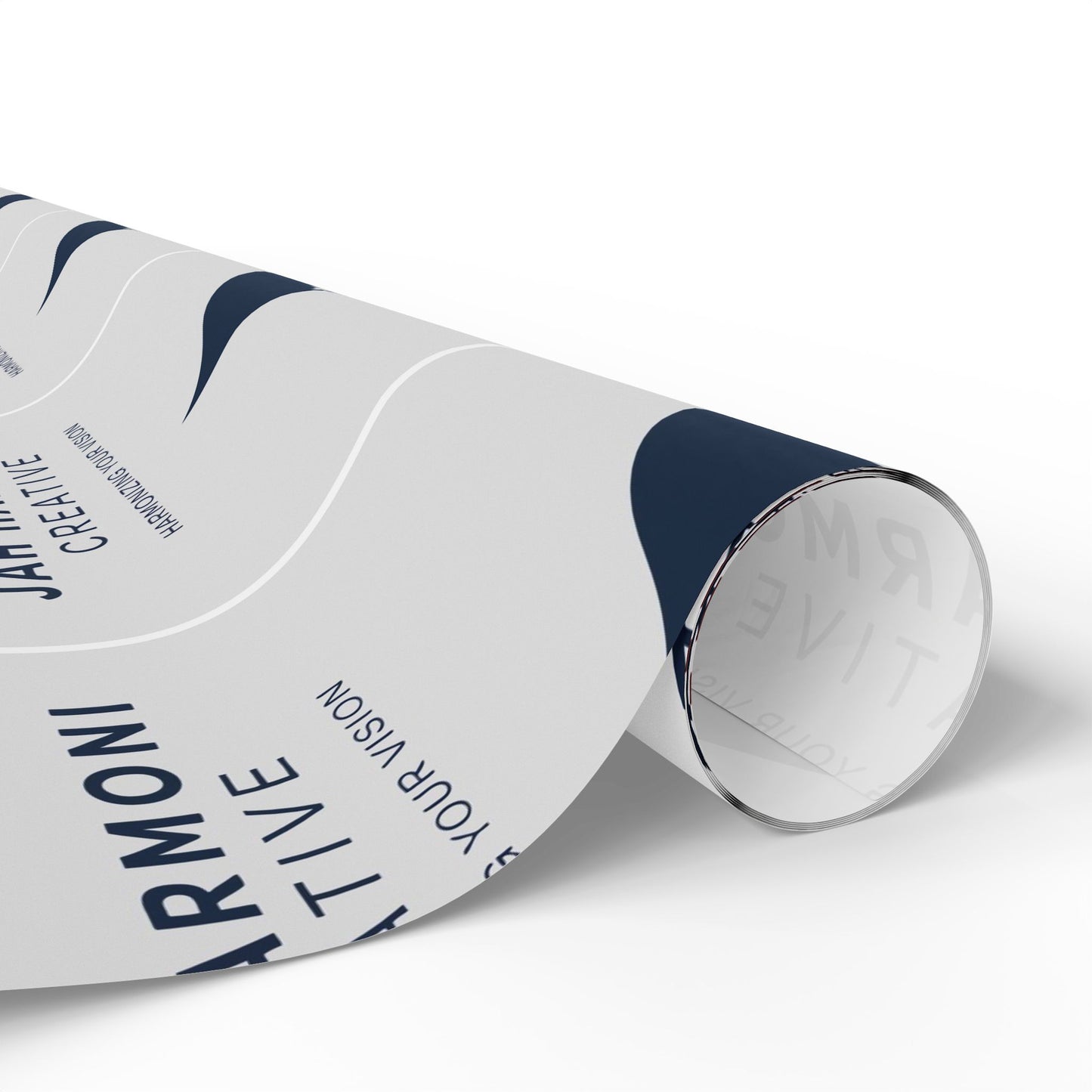 Wrapping Paper Roll — Minimal Navy Wave Pattern with "Harmony! Creative" Text