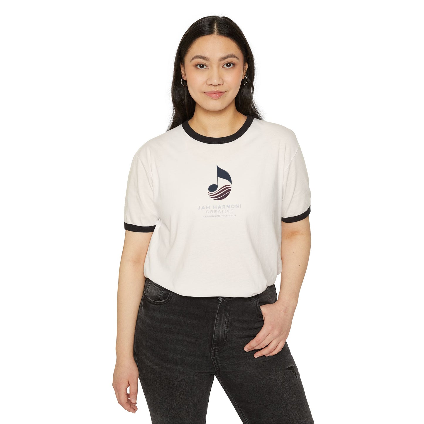 Jah Harmoni Creative Unisex Retro Ringer T-Shirt — Coastal Music Note Logo