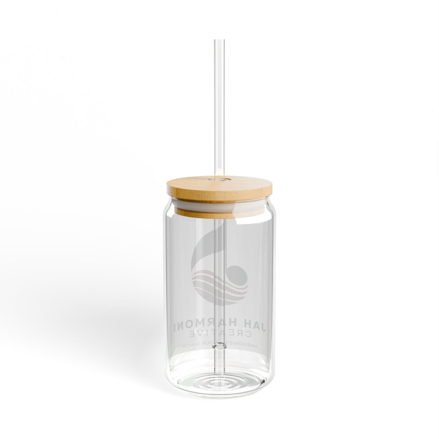 16oz Glass Sipper with Bamboo Lid — Jah Harmoni Creative Logo