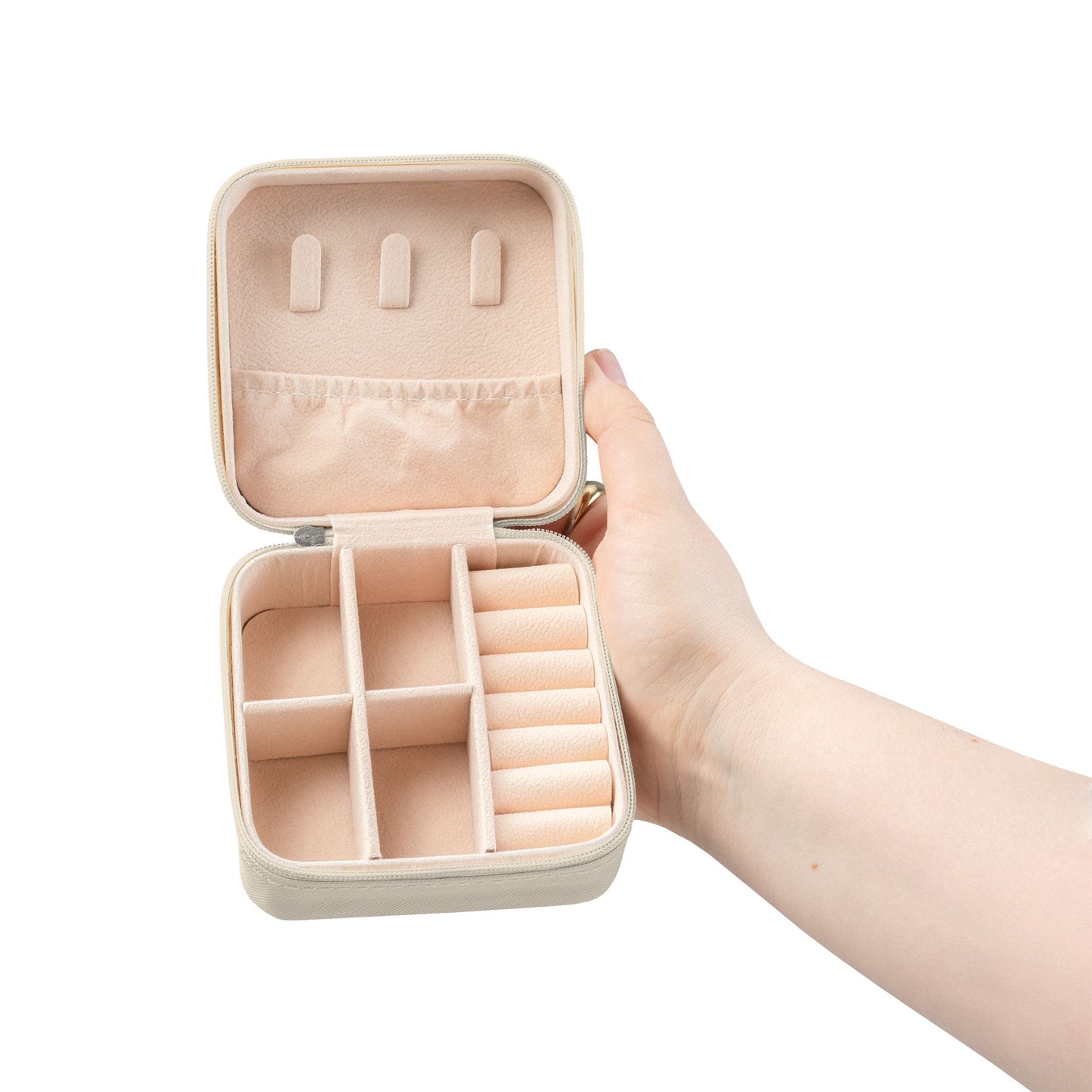 Compact Travel Jewelry Case — Portable Ring & Earring Organizer (Pink)