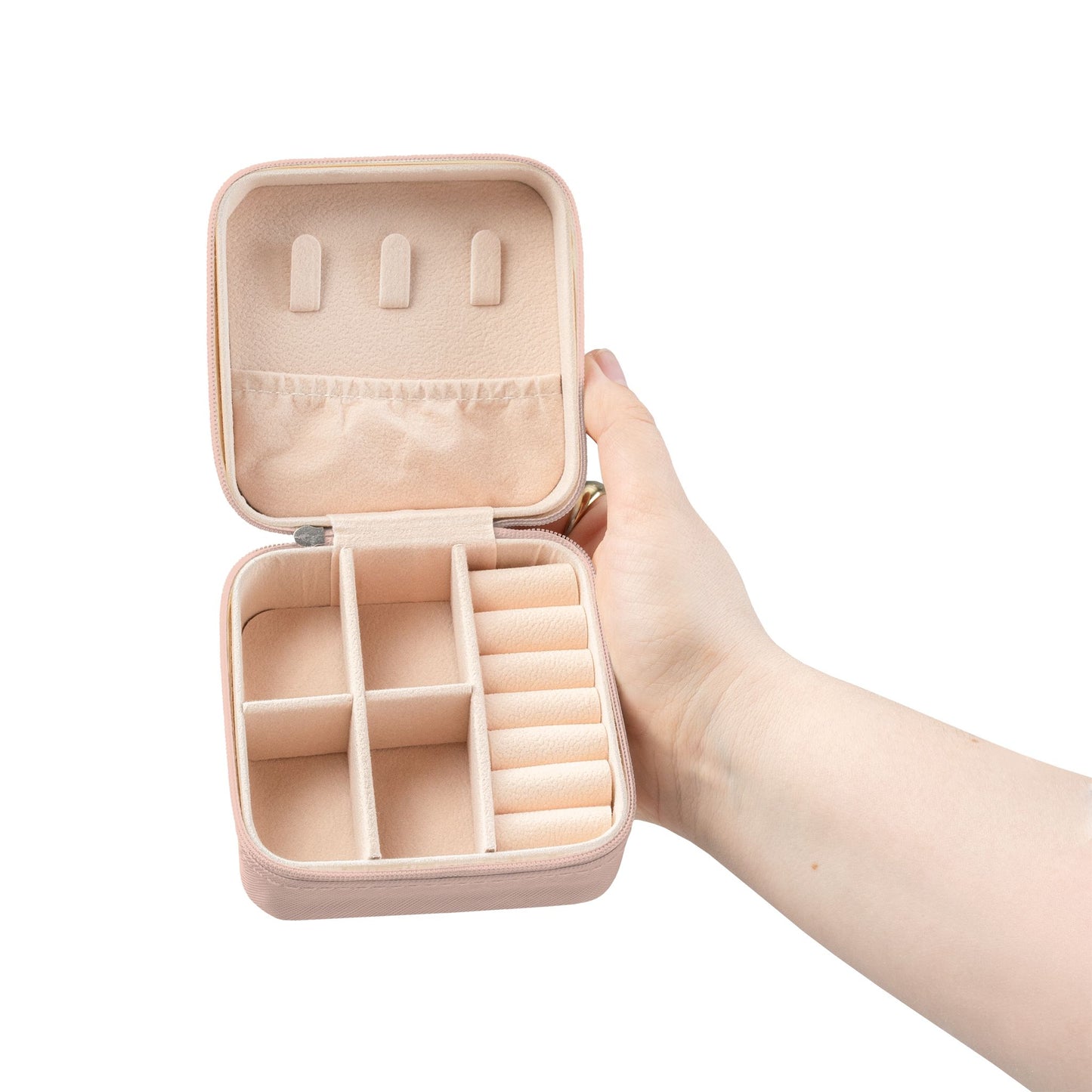 Compact Travel Jewelry Case — Portable Ring & Earring Organizer (Pink)