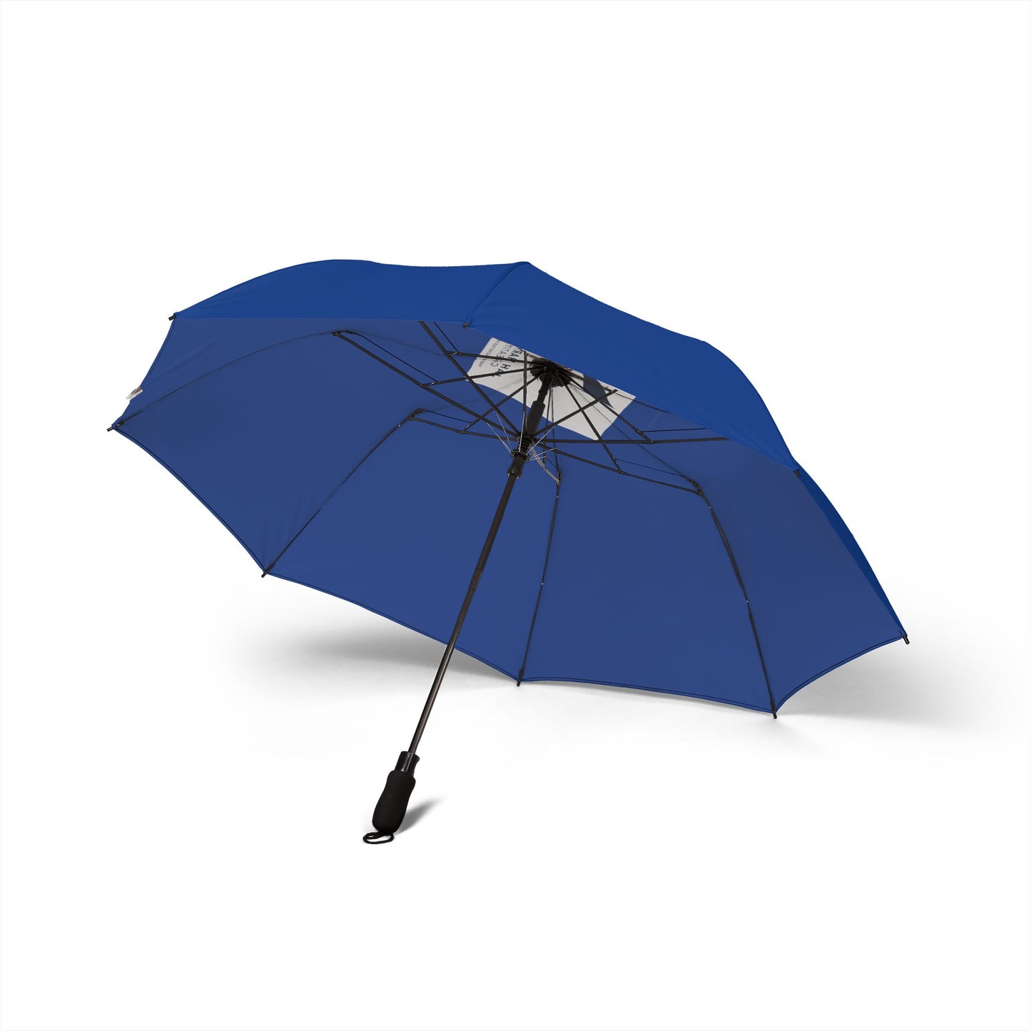Compact Semi-Automatic Foldable Umbrella — Navy with 'Stay Dry' Minimalist Design