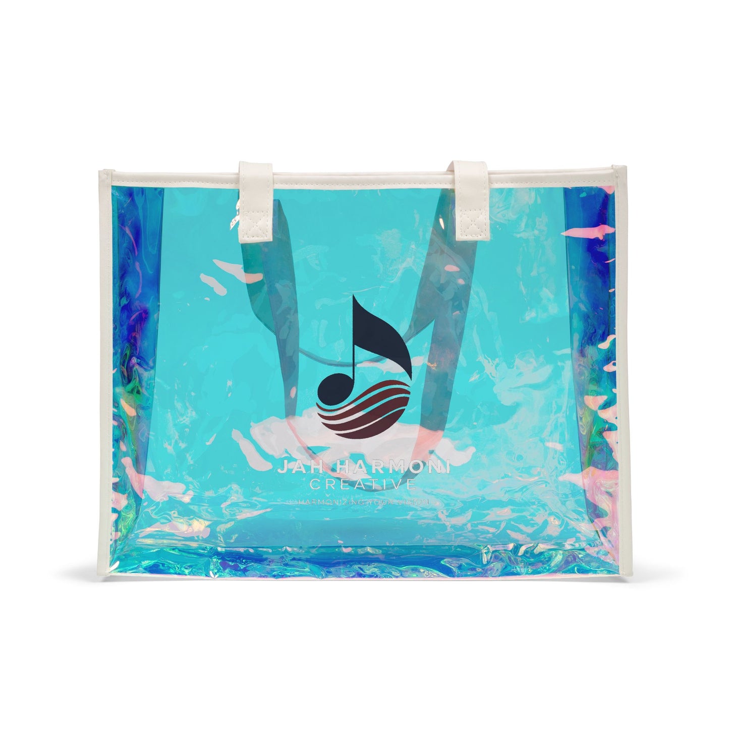Holographic Beach Tote Bag — Iridescent Clear Summer Carryall