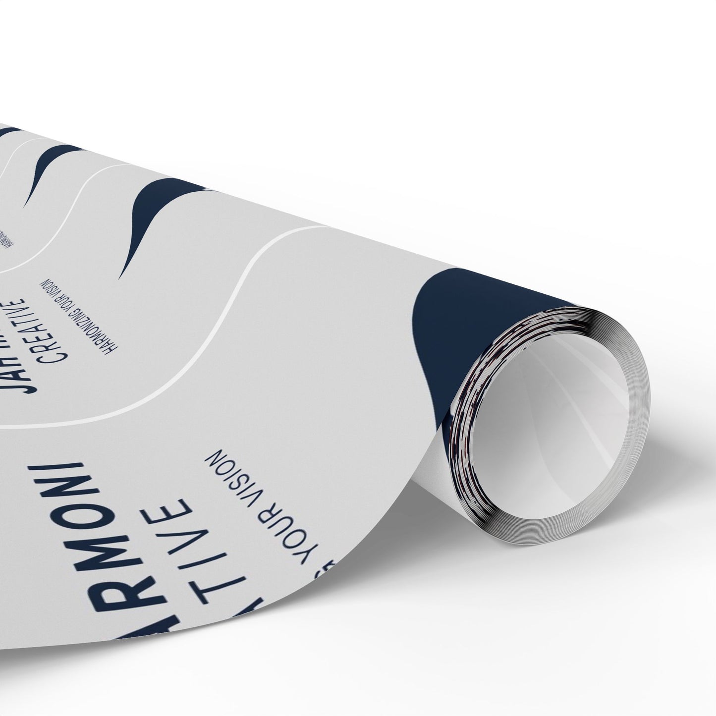 Wrapping Paper Roll — Minimal Navy Wave Pattern with "Harmony! Creative" Text