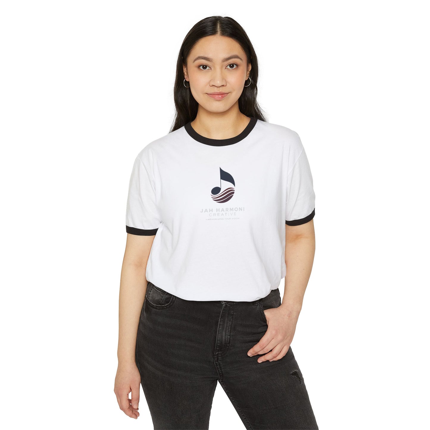 Jah Harmoni Creative Unisex Retro Ringer T-Shirt — Coastal Music Note Logo