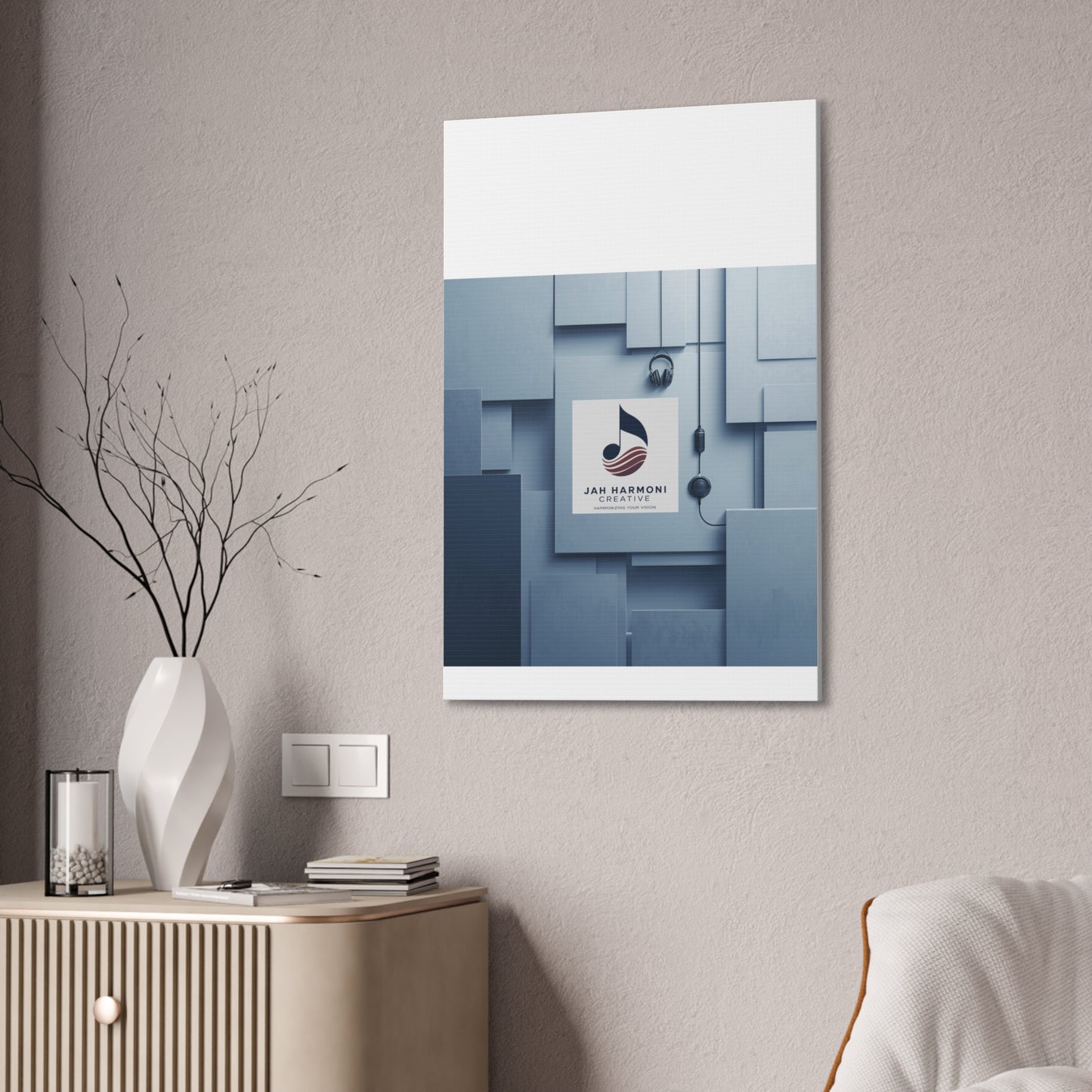 Music Studio Logo Canvas Print — Jah Harmoni Creative Stretched Wall Art