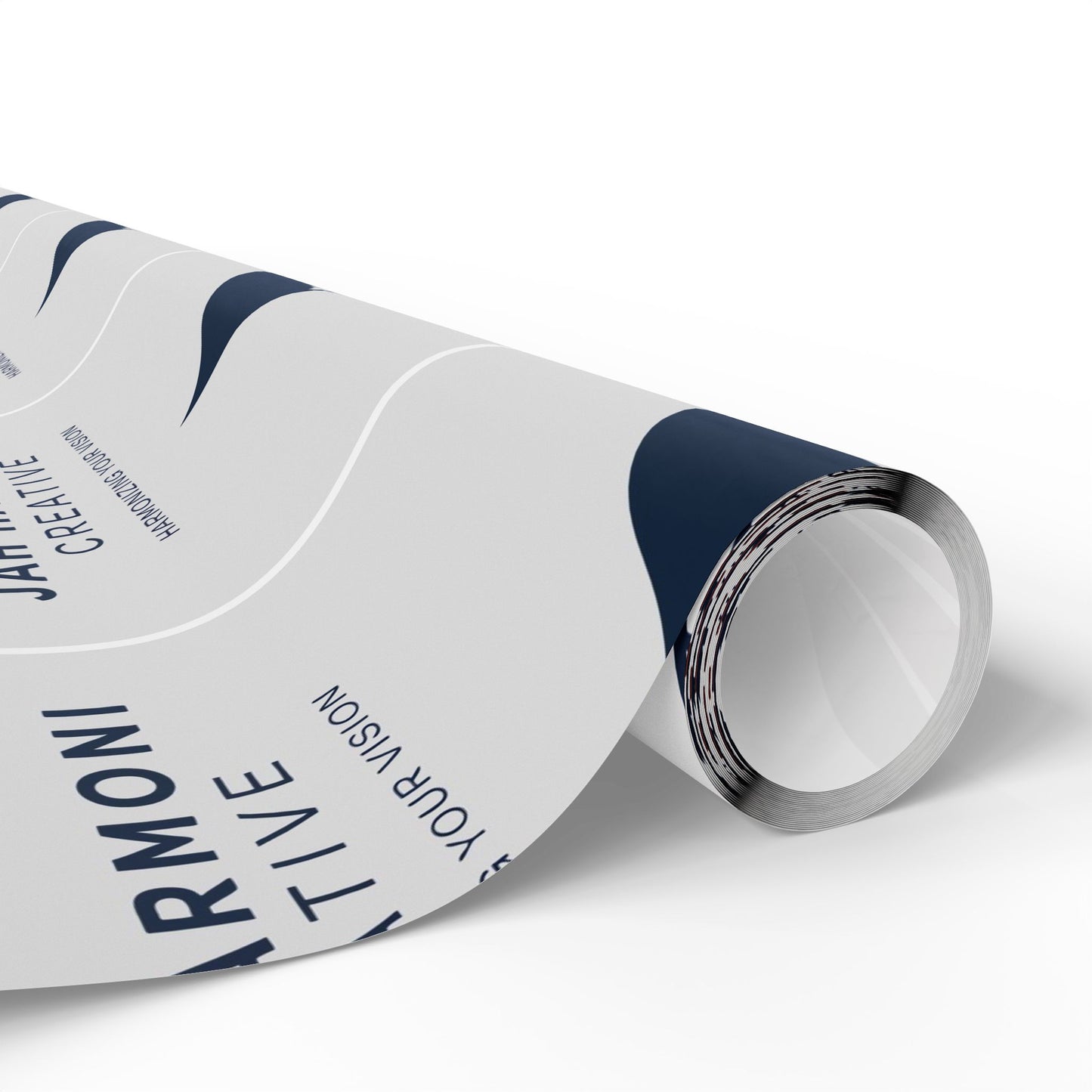 Wrapping Paper Roll — Minimal Navy Wave Pattern with "Harmony! Creative" Text