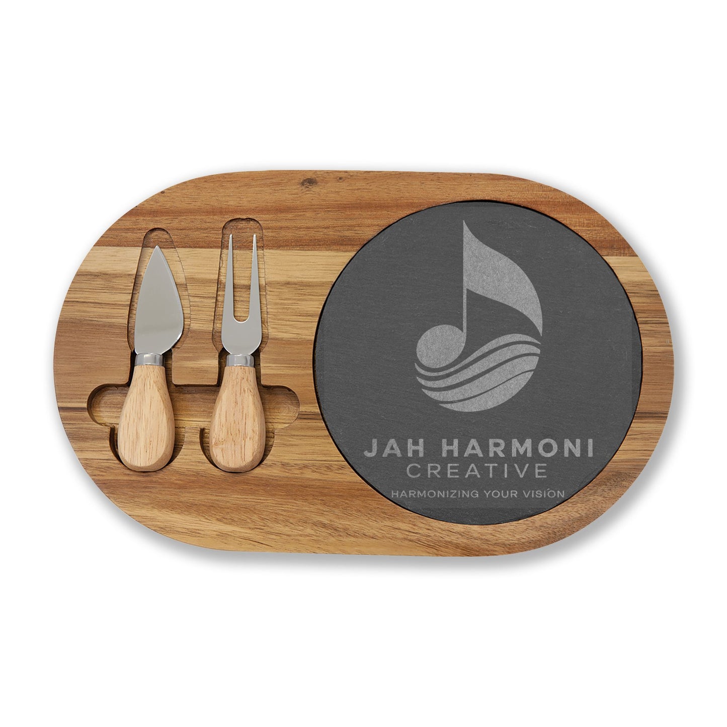 Engraved Acacia Charcuterie Board with Slate Insert & Cheese Tools