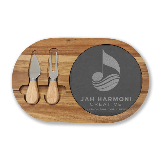 Engraved Acacia Charcuterie Board with Slate Insert & Cheese Tools